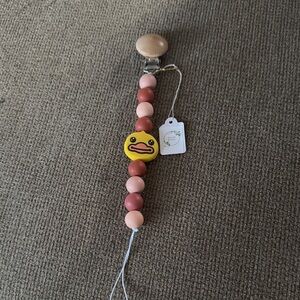 Pink and Yellow Beaded Pacifier Clip